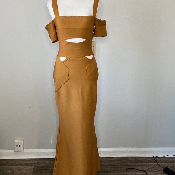 NWT Golden Knitted Body Con Dress with Cutouts @The King Kouture - Picture 6 of 9
